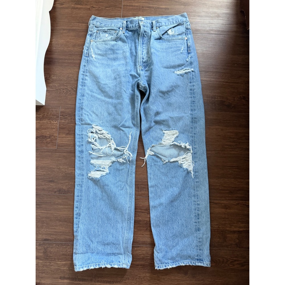 AGOLDE 90s Mid Rise Loose Fit Distressed Jeans Light Wash Blue Size 31 A069C-811